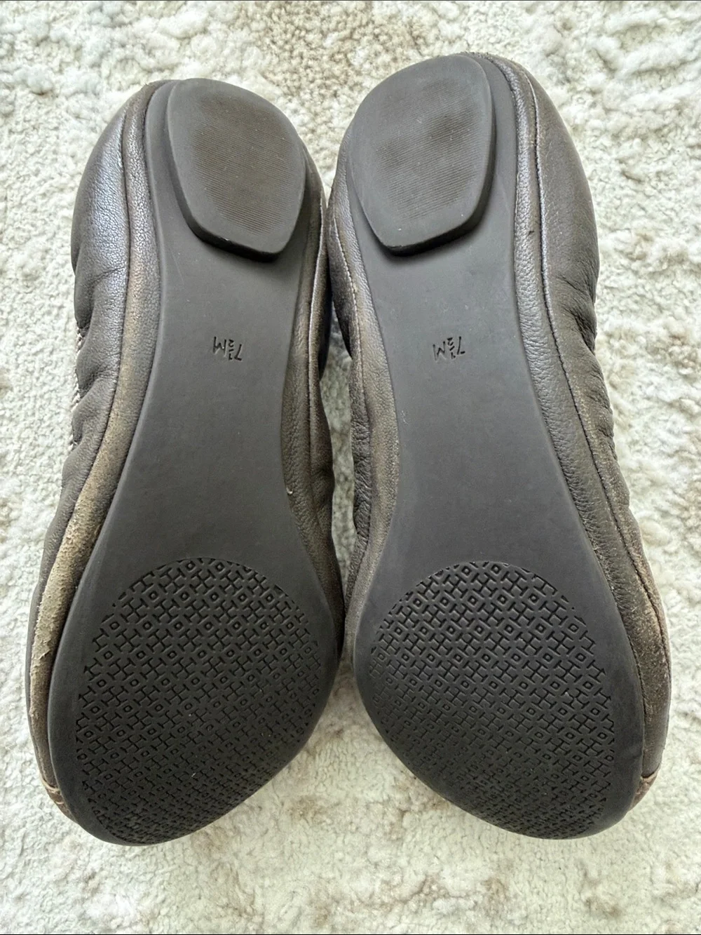Tory Burch Brown Leather Ballet Flats with Gold Toe Caps